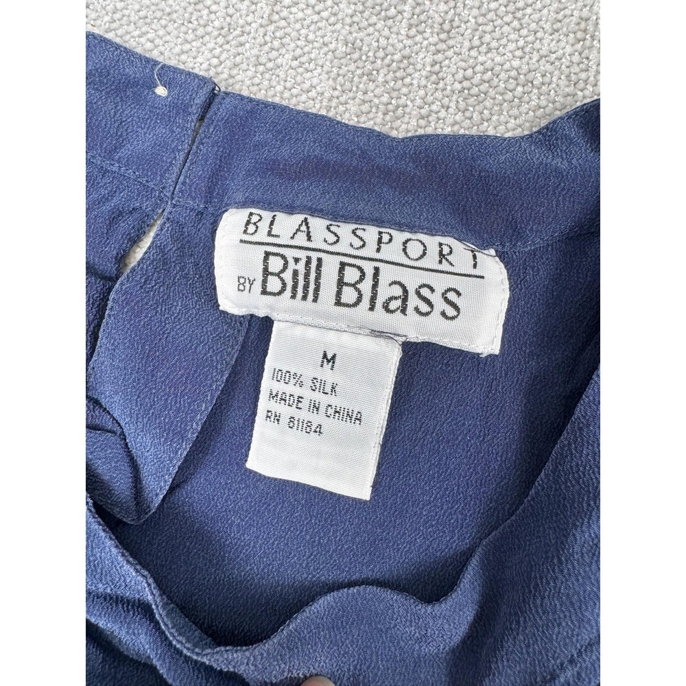 Blassport & Christie & Jill Blouse Womens M Navy Blue Silk Short Sleeve 2 Pack - Picture 3 of 12
